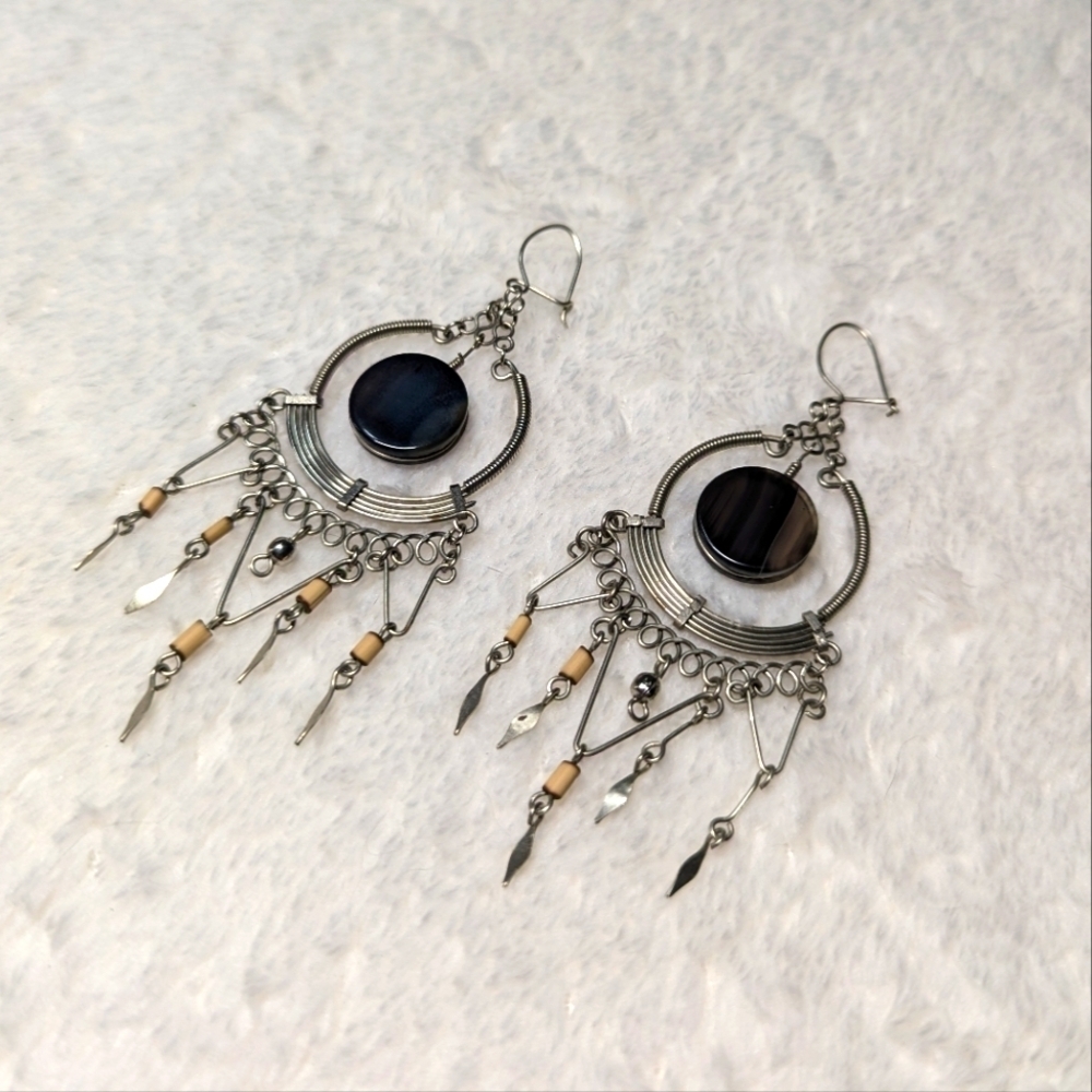 Vintage Artisan Made Sterling Silver Dream Catcher Pierced Earrings - Picture 8 of 8